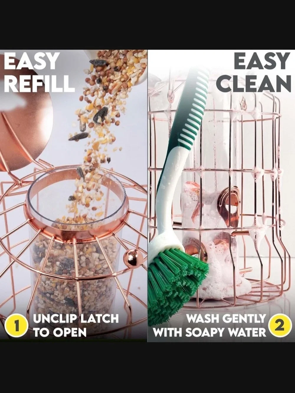 Gray Bunny Rose Gold Bird Seed Feeder Decorative Caged Tube Bird Feeder New